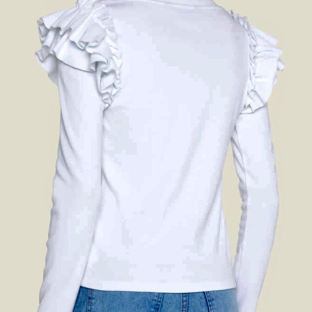 Veronica Beard Avedon Top White Ruffle Long Sleeve Top Sz L NWT 228 IRRG - Picture 2 of 8